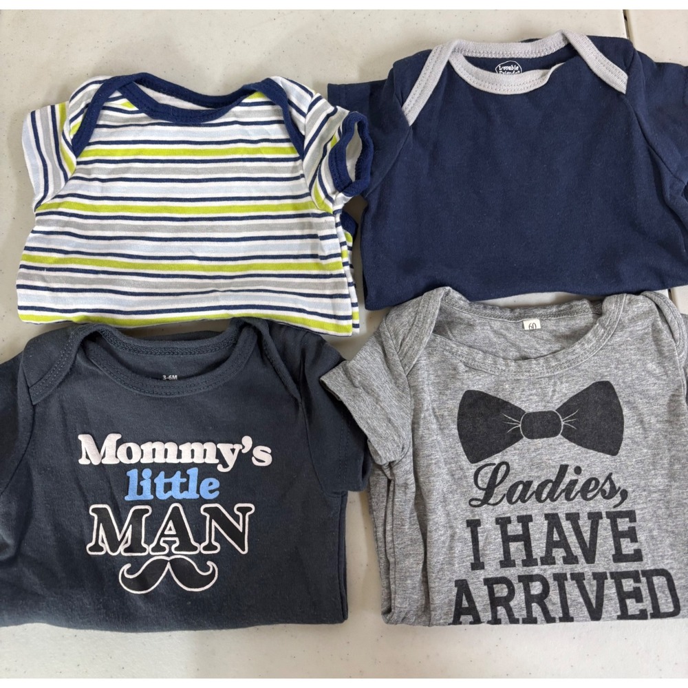 Baby Boy Bodysuits 3-6 Months Lot 4 Onesies Mommy Little Man Bow‎ Tie Navy